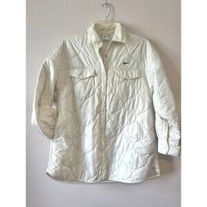 Nike Womens Quilted Shirt Jacket White Snap Sz M Swoosh Shacket Coat Oversized
